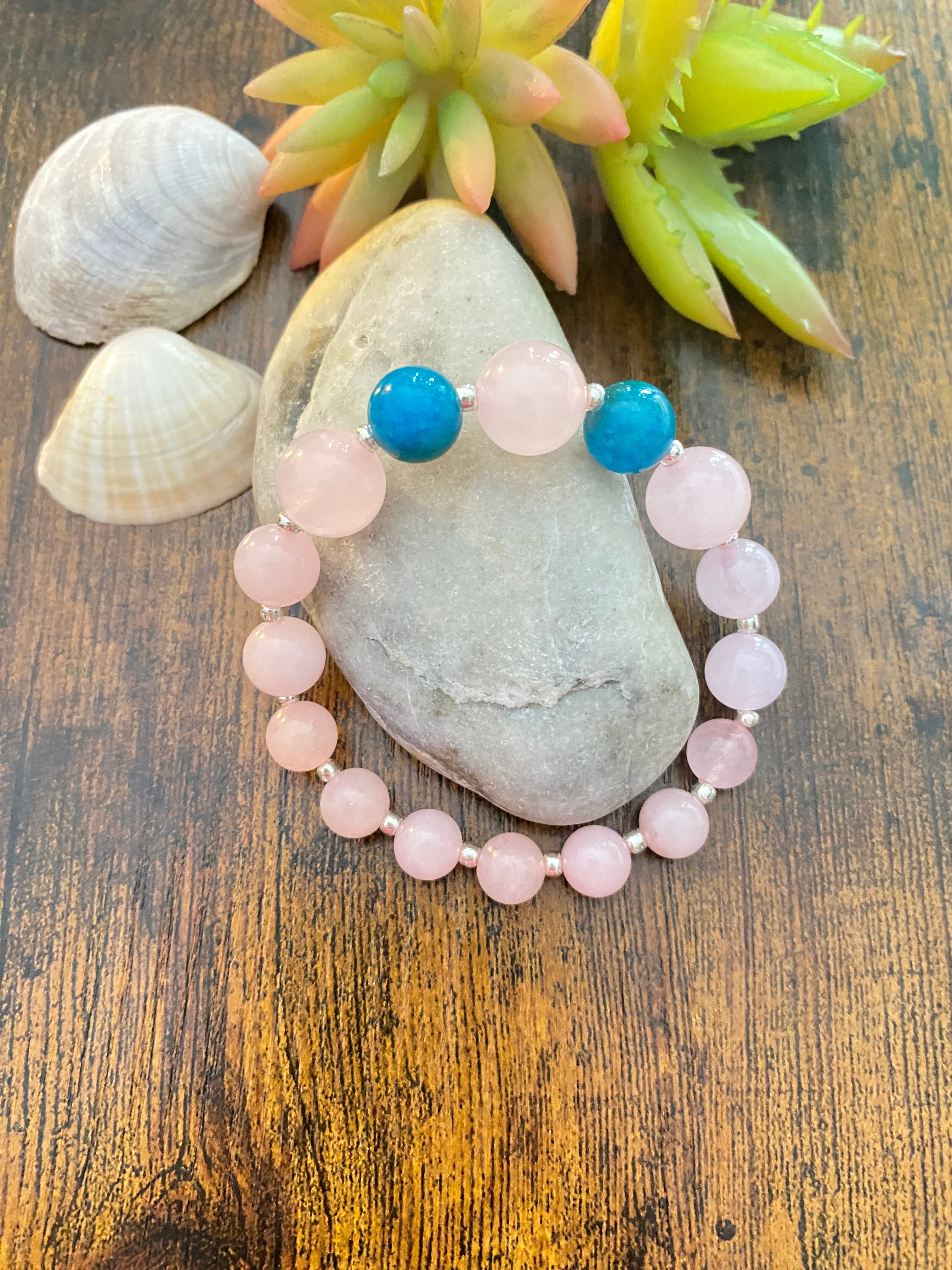 Bransoletka - na miłość i równowagę - kwarc różowy i agat