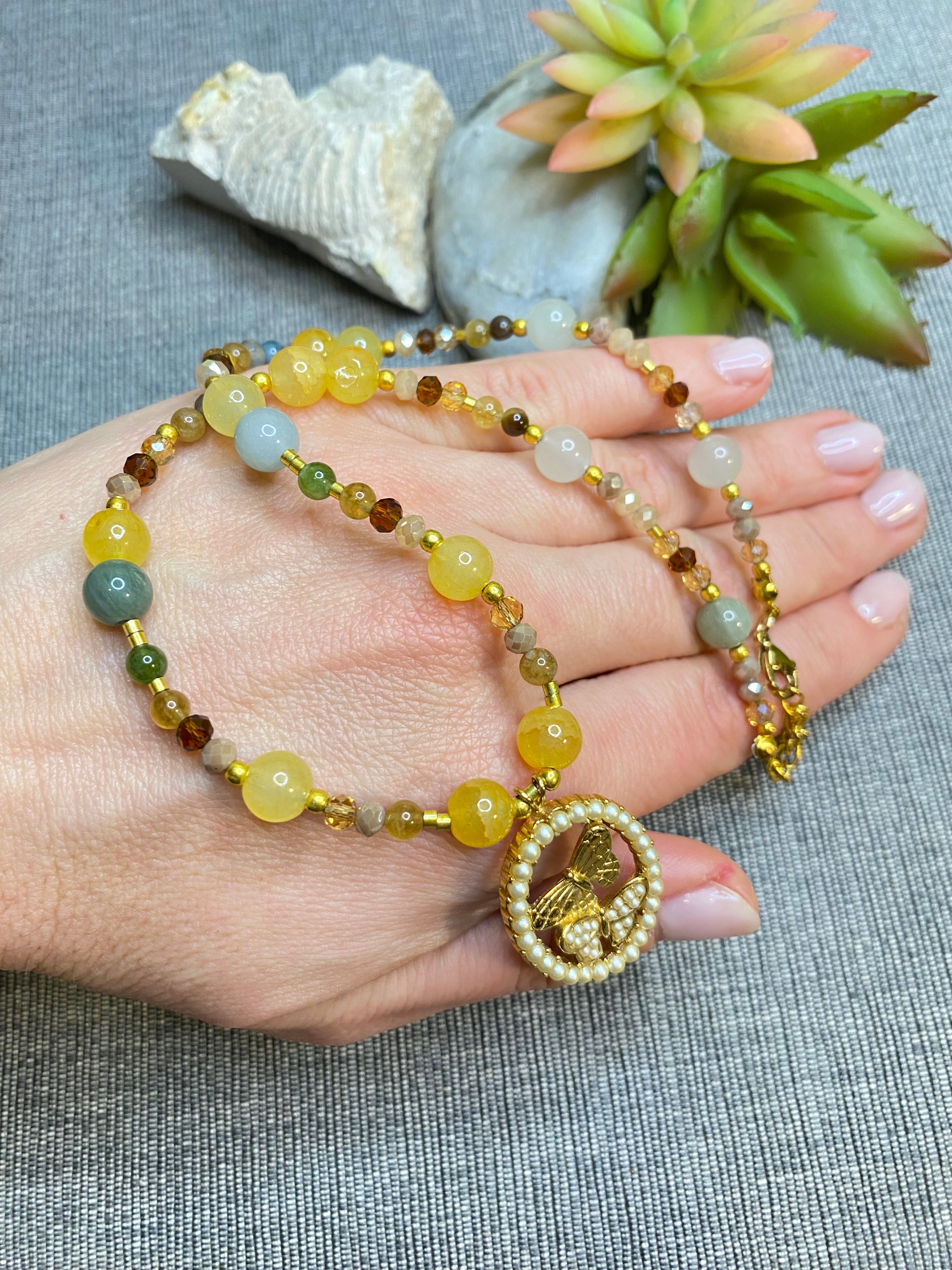 Naszyjnik z agatów z cytrynem