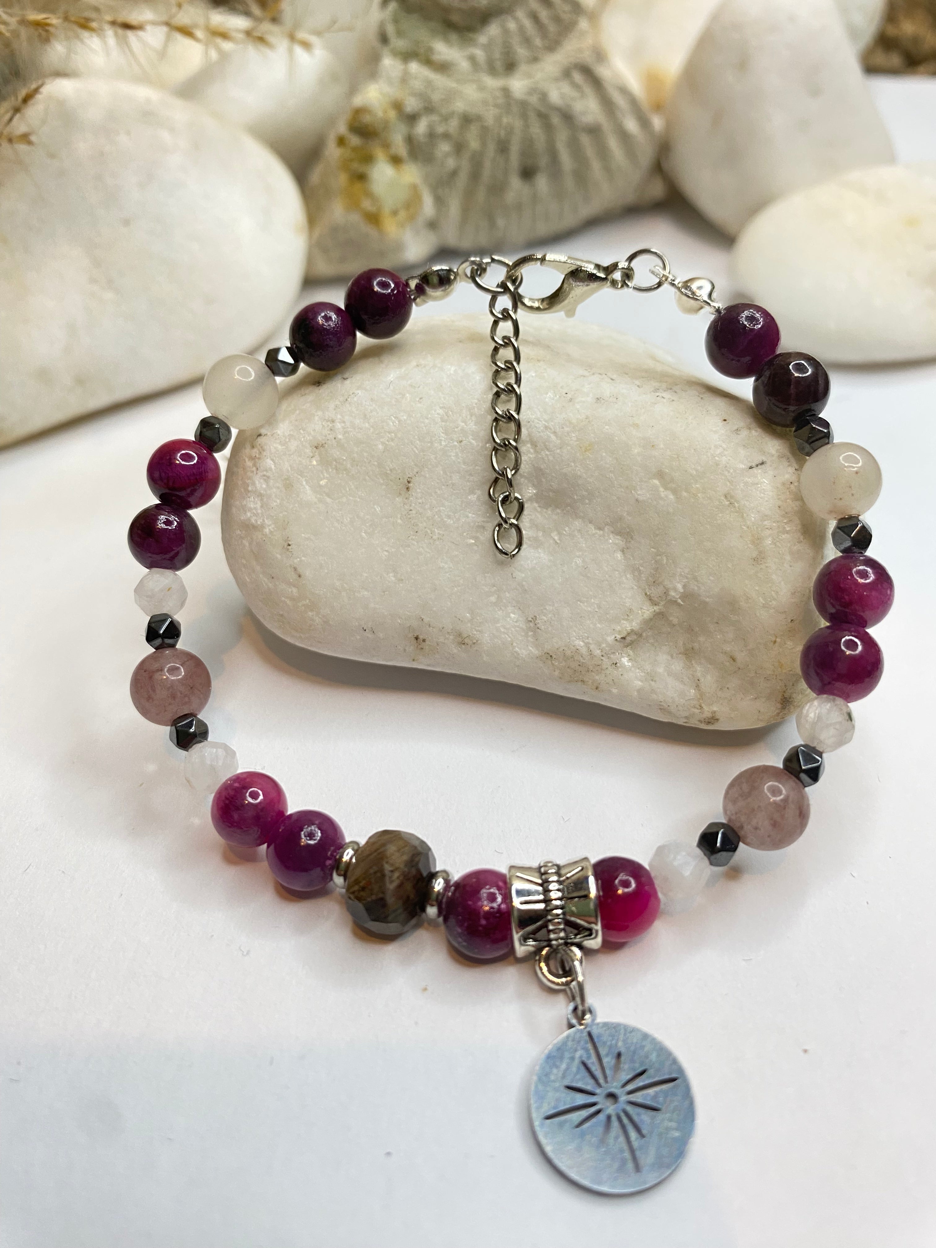 Bransoletka - kamień księżycowy i agat