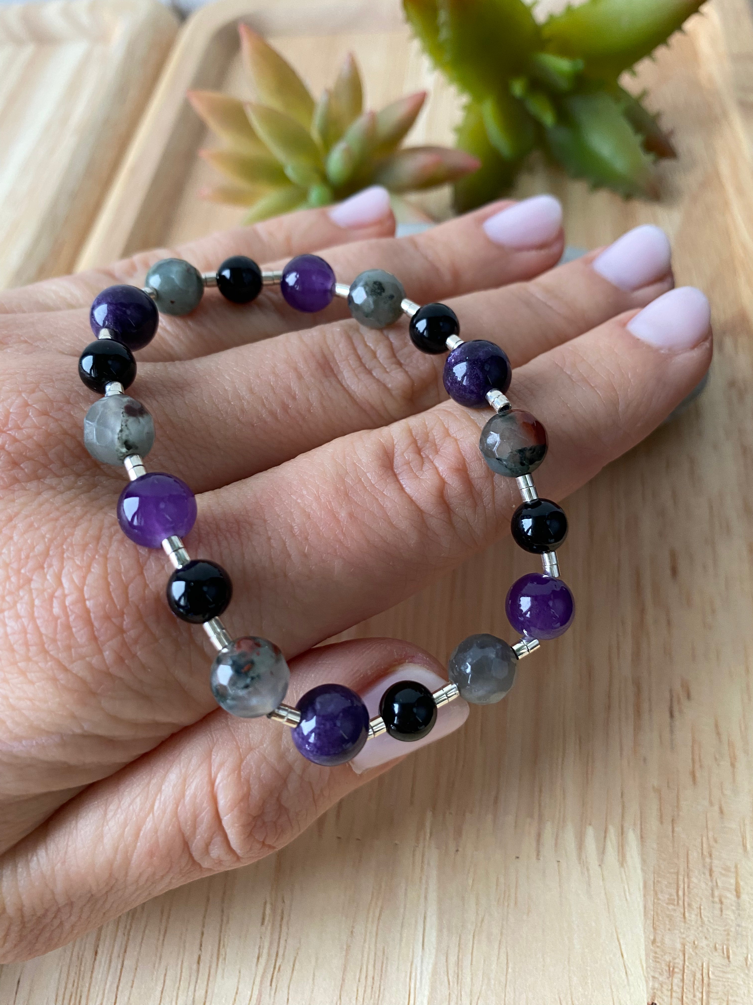 Bransoletka ametyst z jaspisem