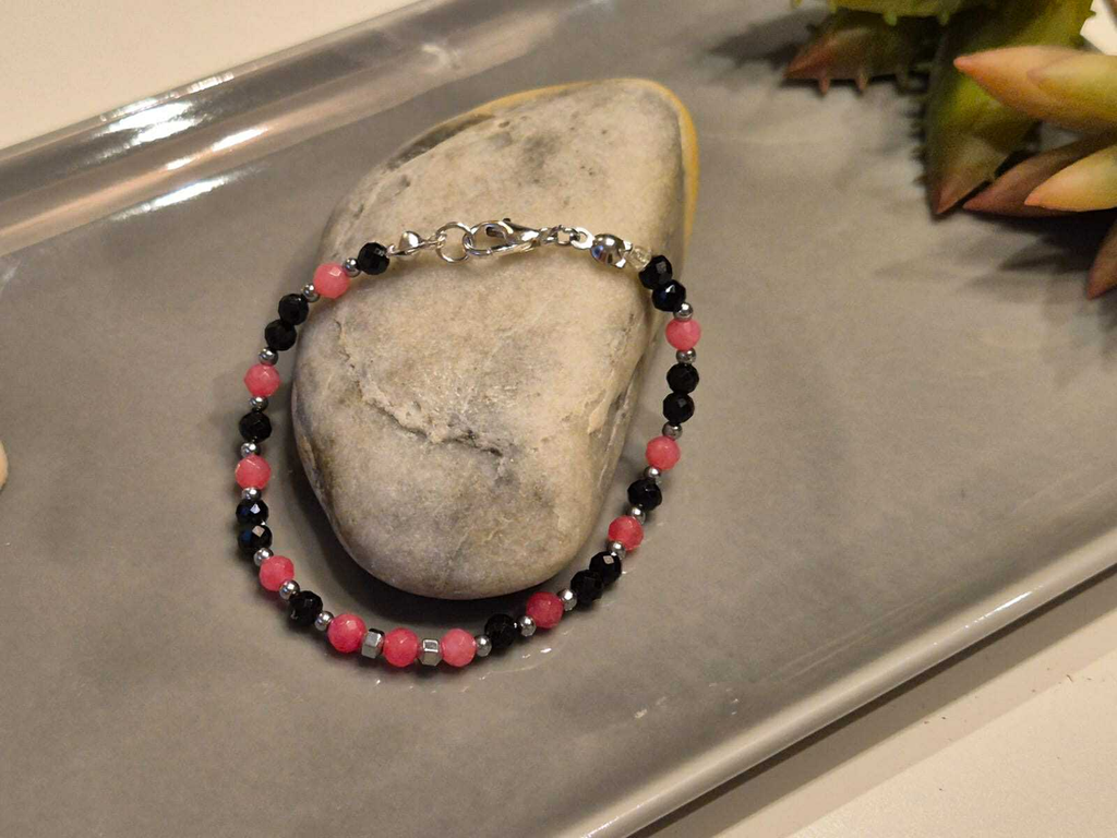 Bransoletka - jadeit z obsydianem