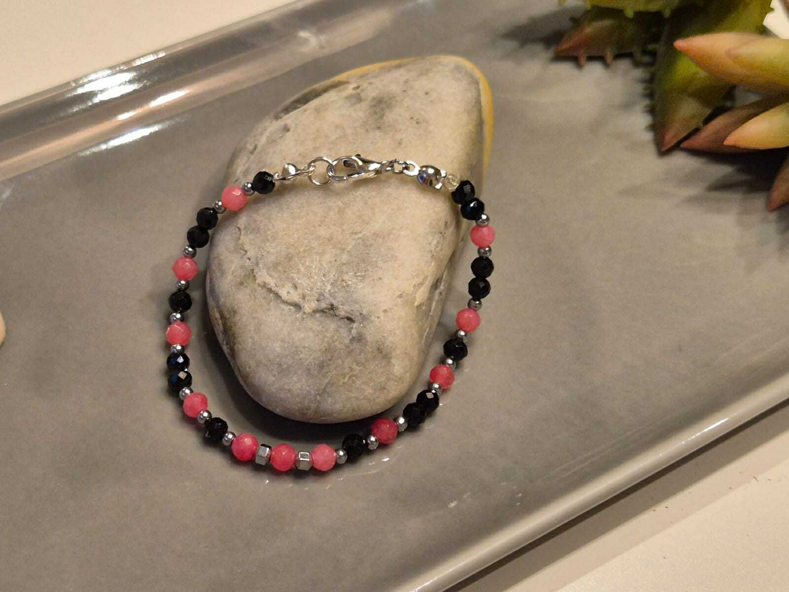 Bransoletka - jadeit z obsydianem