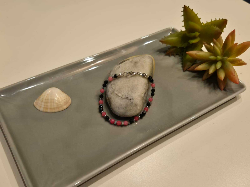 Bransoletka - jadeit z obsydianem