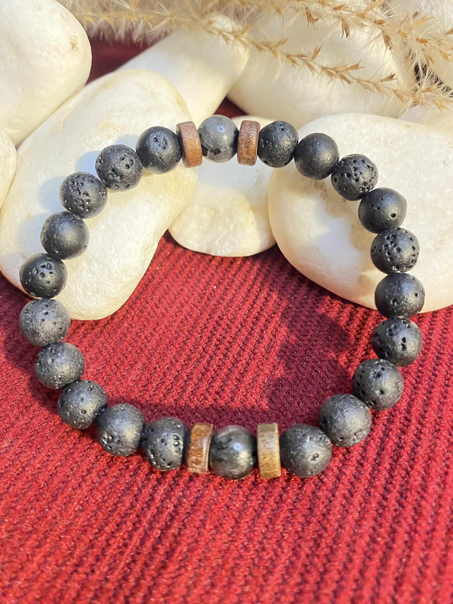 Bransoletka męska - lawa, drewno i labradoryt