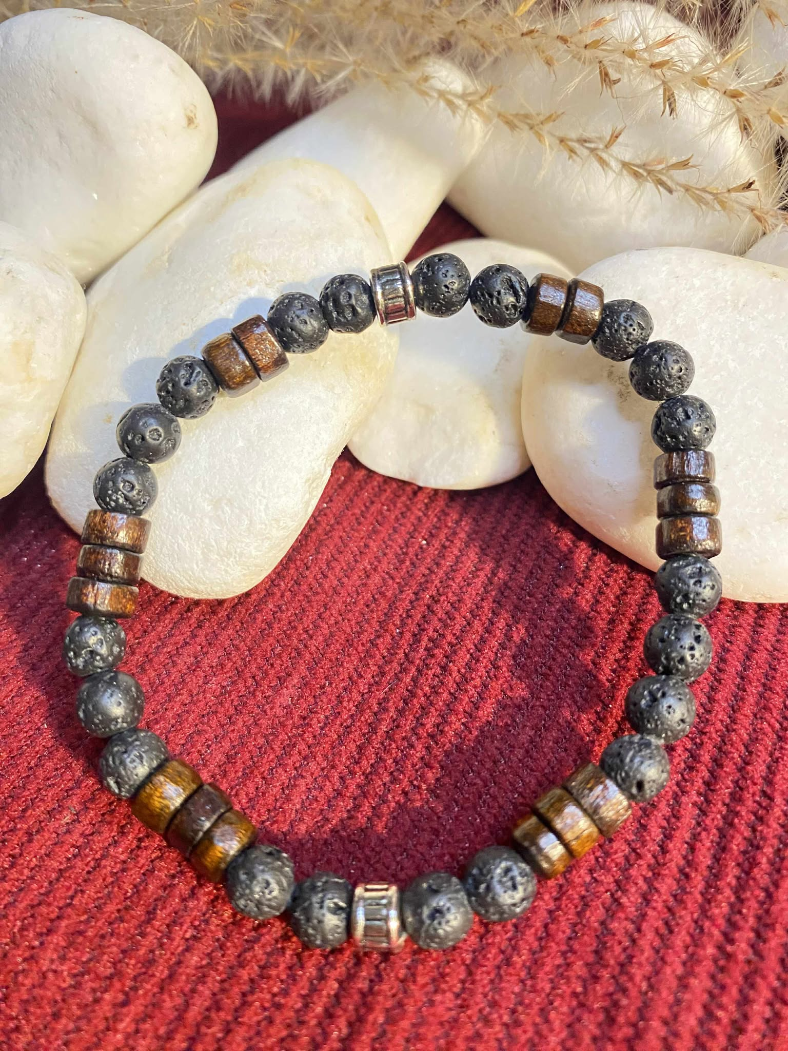 Bransoletka męska - lawa i drewno